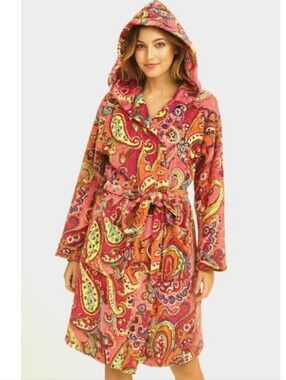 Vera Bradley Pink Paisley Hooded Plush Robe